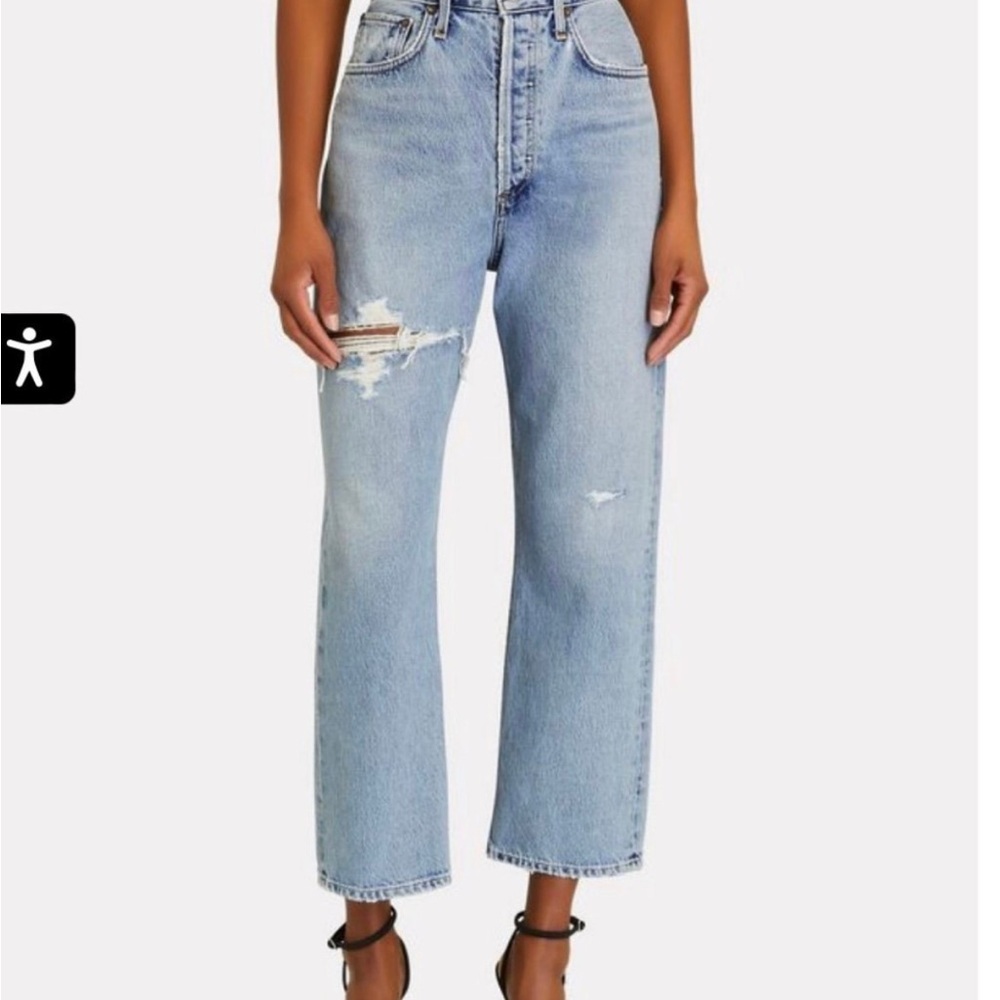 Agolde Light Blue Distressed Straight Leg Jeans